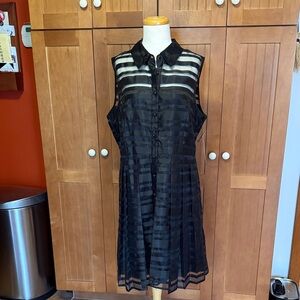Tahari Black Sheer Striped Midi sleeveless Dress 16